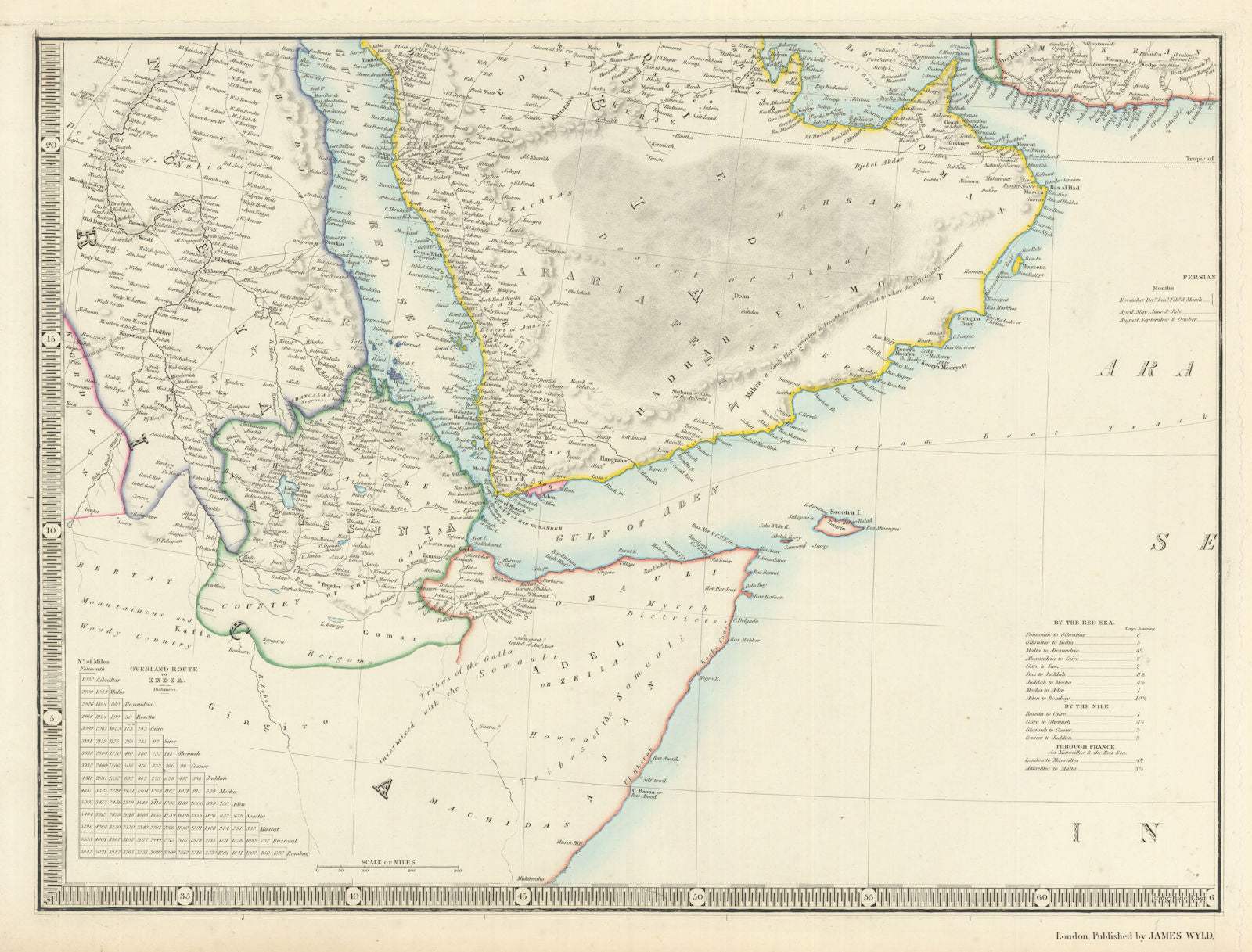 Southern Arabia/Egypt. Debai (Dubai) & Abothubbee (Abu Dhabi). Wyld 1844 map